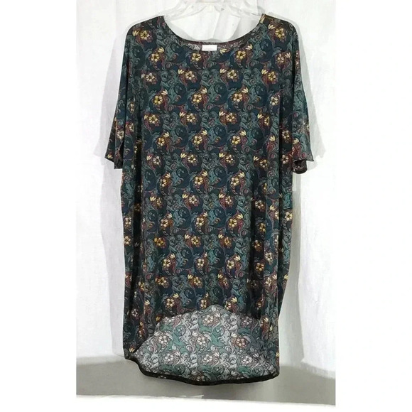 LuLaRoe Women's Size M Blue Floral Print s/s Drop Shoulder Irma Tunic Top - Picture 1 of 5